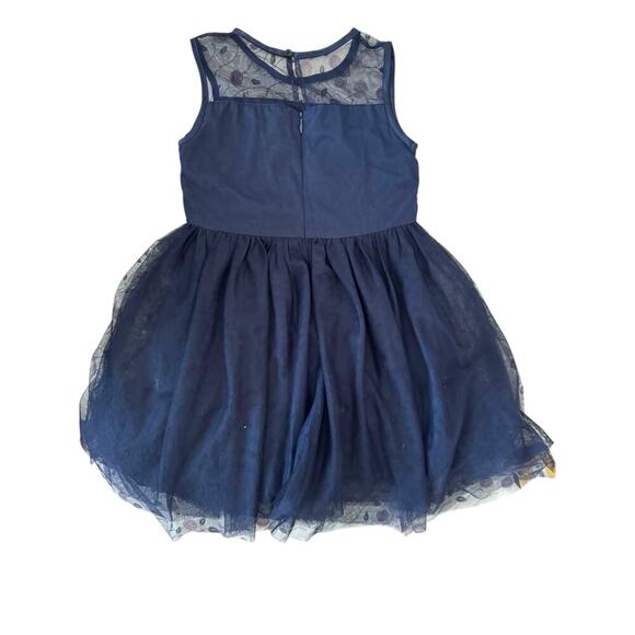 Navy Blue Girls Party Dress with White Floral Lace Bodice - No Size Tag - Picture 2 of 5